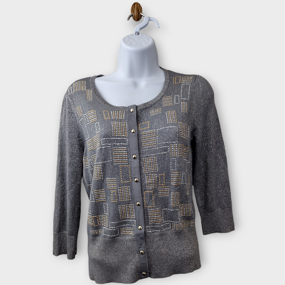 White House Black Market Cardigan Womens XS Gold Silver with Embellished Sequins - Picture 1 of 8